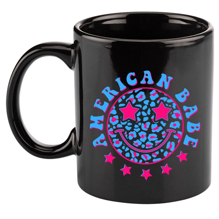 Cute Funny American Babe Leopard Print Smiley Emoji 11oz C Handle Ceramic Mug