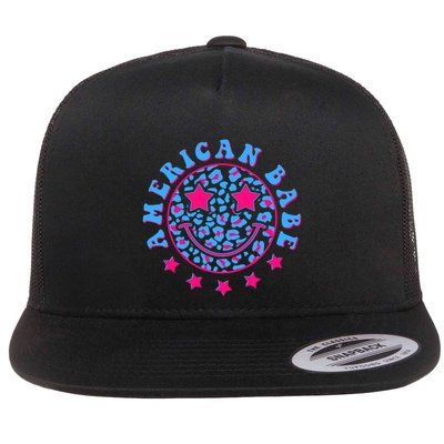 Cute Funny American Babe Leopard Print Smiley Emoji Flatbill Hat
