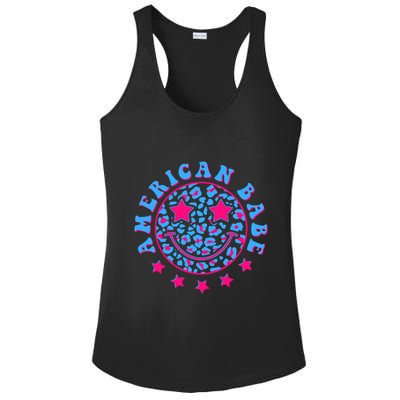 Cute Funny American Babe Leopard Print Smiley Emoji Ladies PosiCharge Competitor Racerback Tank