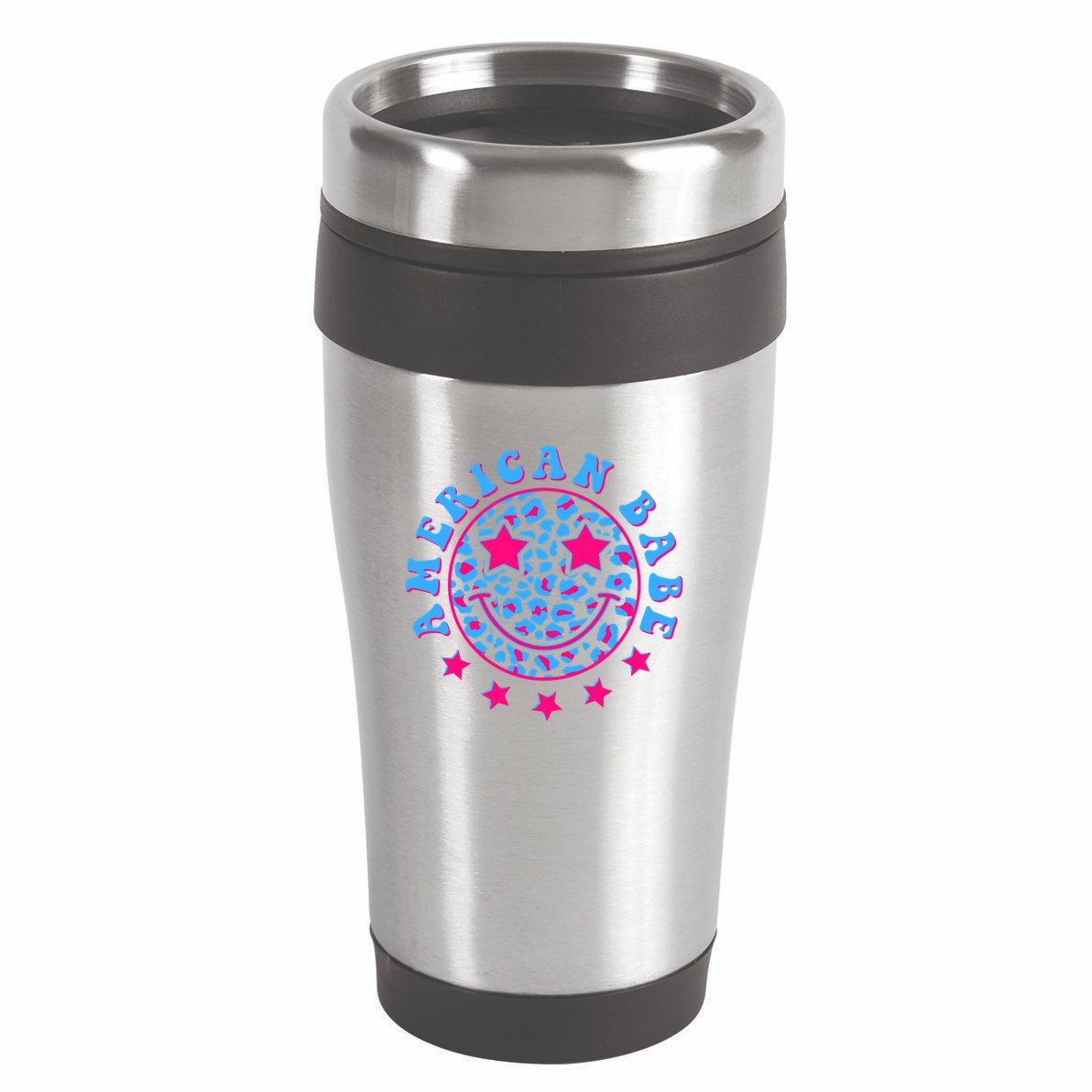 Cute Funny American Babe Leopard Print Smiley Emoji 16oz Travel Tumbler