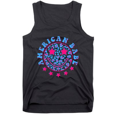 Cute Funny American Babe Leopard Print Smiley Emoji Tank Top
