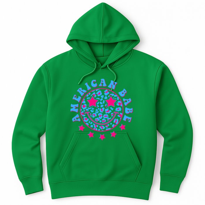 Cute Funny American Babe Leopard Print Smiley Emoji Hoodie