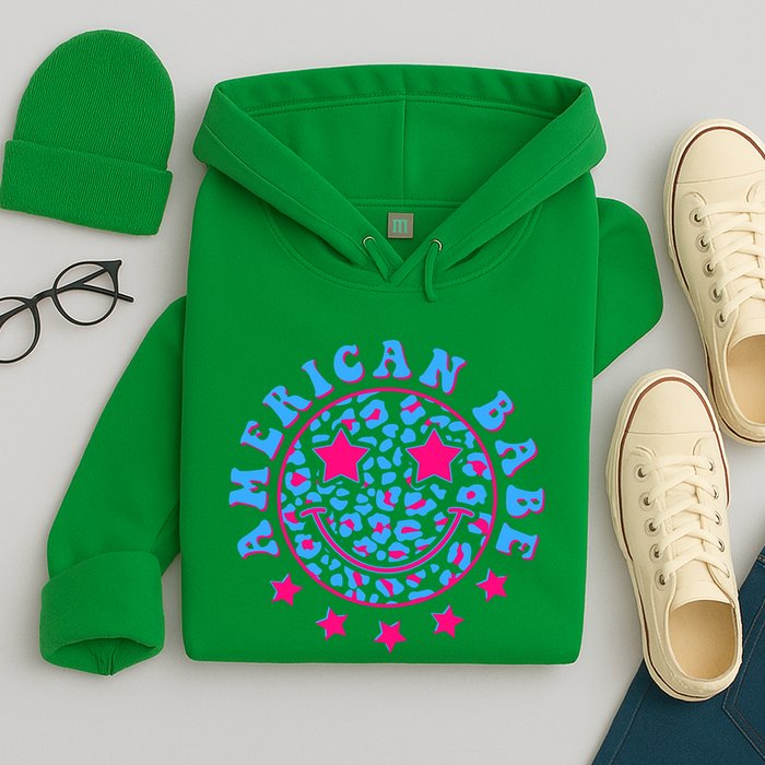 Cute Funny American Babe Leopard Print Smiley Emoji Hoodie