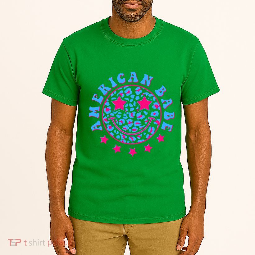 Cute Funny American Babe Leopard Print Smiley Emoji Tall T-Shirt
