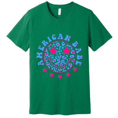Cute Funny American Babe Leopard Print Smiley Emoji Premium T-Shirt