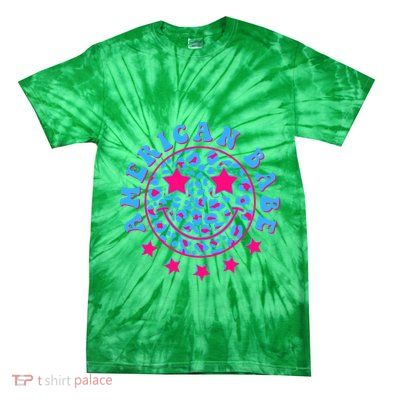 Cute Funny American Babe Leopard Print Smiley Emoji Tie-Dye T-Shirt