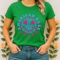 Cute Funny American Babe Leopard Print Smiley Emoji Womens T-Shirt