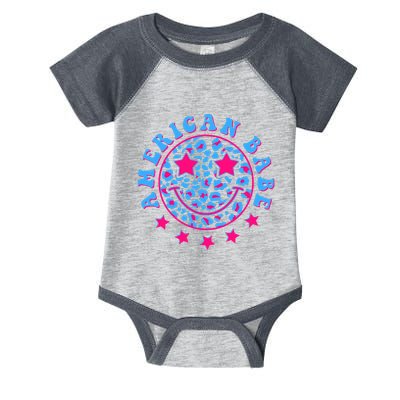 Cute Funny American Babe Leopard Print Smiley Emoji Infant Baby Jersey Bodysuit