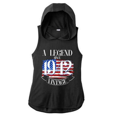 Cute Funny A Legend Since 1942 Vintage USA Flag 80th Birthday Ladies PosiCharge Tri-Blend Wicking Draft Hoodie Tank