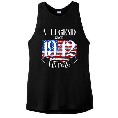 Cute Funny A Legend Since 1942 Vintage USA Flag 80th Birthday Ladies PosiCharge Tri-Blend Wicking Tank