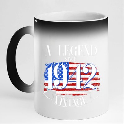 Cute Funny A Legend Since 1942 Vintage USA Flag 80th Birthday 11oz Black Color Changing Mug