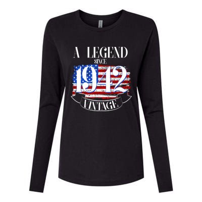 Cute Funny A Legend Since 1942 Vintage USA Flag 80th Birthday Womens Cotton Relaxed Long Sleeve T-Shirt