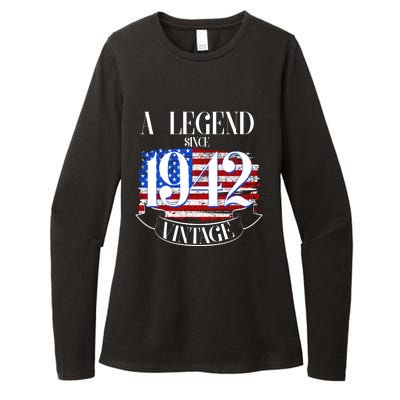 Cute Funny A Legend Since 1942 Vintage USA Flag 80th Birthday Womens CVC Long Sleeve Shirt