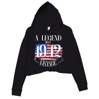 Cute Funny A Legend Since 1942 Vintage USA Flag 80th Birthday Crop Fleece Hoodie