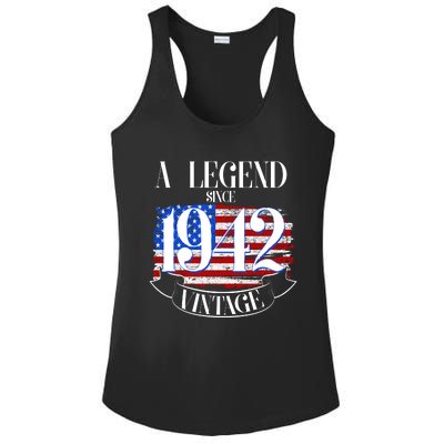 Cute Funny A Legend Since 1942 Vintage USA Flag 80th Birthday Ladies PosiCharge Competitor Racerback Tank