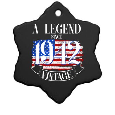 Cute Funny A Legend Since 1942 Vintage USA Flag 80th Birthday Ceramic Star Ornament