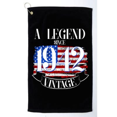 Cute Funny A Legend Since 1942 Vintage USA Flag 80th Birthday Platinum Collection Golf Towel