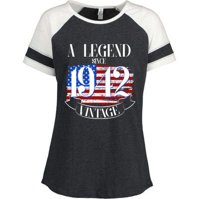 Cute Funny A Legend Since 1942 Vintage USA Flag 80th Birthday Enza Ladies Jersey Colorblock Tee