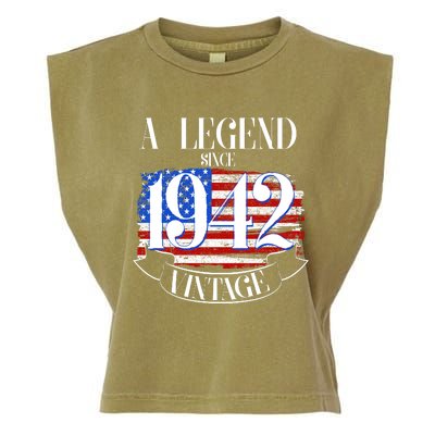 Cute Funny A Legend Since 1942 Vintage USA Flag 80th Birthday Garment-Dyed Women's Muscle Tee