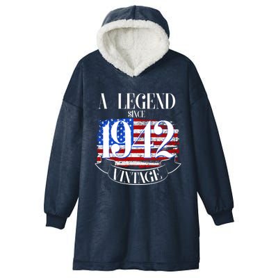 Cute Funny A Legend Since 1942 Vintage USA Flag 80th Birthday Hooded Wearable Blanket