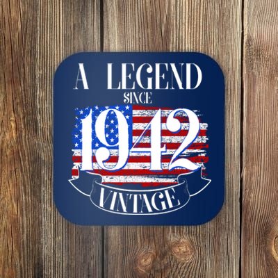 Cute Funny A Legend Since 1942 Vintage USA Flag 80th Birthday Coaster