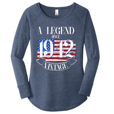 Cute Funny A Legend Since 1942 Vintage USA Flag 80th Birthday Women's Perfect Tri Tunic Long Sleeve Shirt