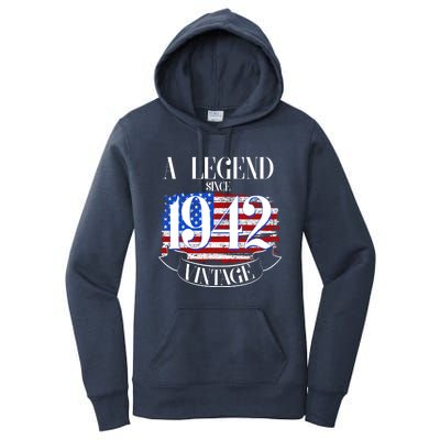 Cute Funny A Legend Since 1942 Vintage USA Flag 80th Birthday Women's Pullover Hoodie