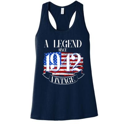 Cute Funny A Legend Since 1942 Vintage USA Flag 80th Birthday Women's Racerback Tank