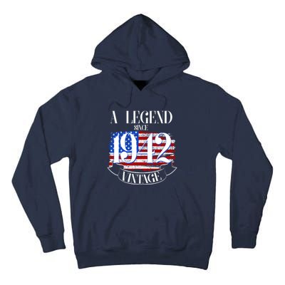 Cute Funny A Legend Since 1942 Vintage USA Flag 80th Birthday Tall Hoodie