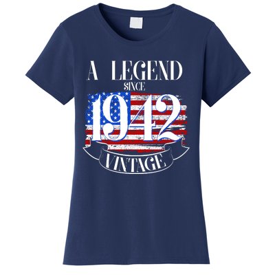 Cute Funny A Legend Since 1942 Vintage USA Flag 80th Birthday Women's T-Shirt