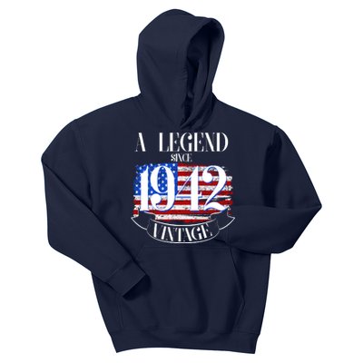 Cute Funny A Legend Since 1942 Vintage USA Flag 80th Birthday Kids Hoodie