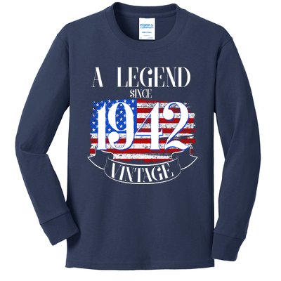 Cute Funny A Legend Since 1942 Vintage USA Flag 80th Birthday Kids Long Sleeve Shirt