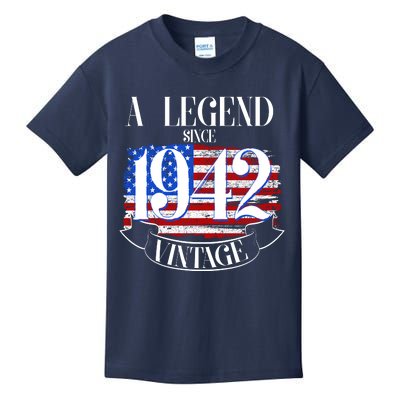 Cute Funny A Legend Since 1942 Vintage USA Flag 80th Birthday Kids T-Shirt