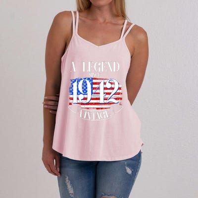 Cute Funny A Legend Since 1942 Vintage USA Flag 80th Birthday Women's Strappy Tank