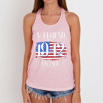 Cute Funny A Legend Since 1942 Vintage USA Flag 80th Birthday Women's Knotted Racerback Tank