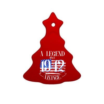 Cute Funny A Legend Since 1942 Vintage USA Flag 80th Birthday Ceramic Tree Ornament