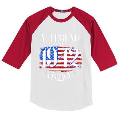 Cute Funny A Legend Since 1942 Vintage USA Flag 80th Birthday Kids Colorblock Raglan Jersey