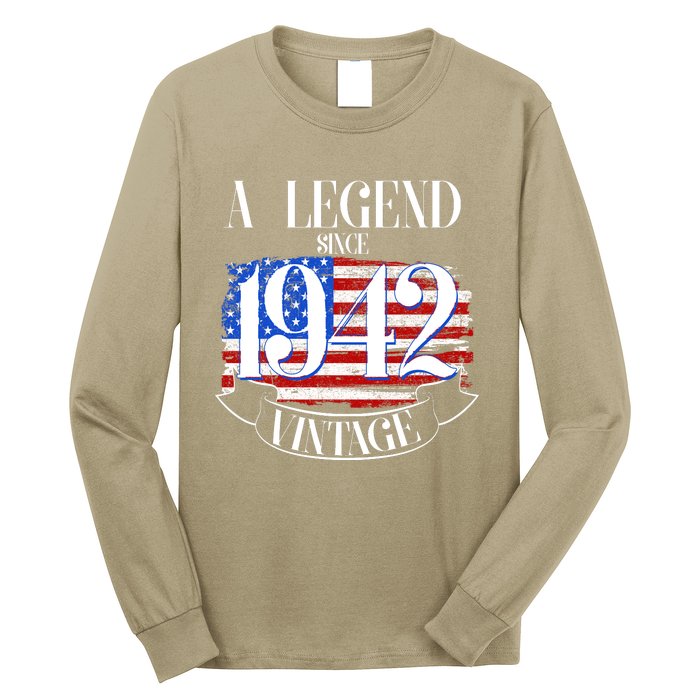 Cute Funny A Legend Since 1942 Vintage USA Flag 80th Birthday Long Sleeve Shirt