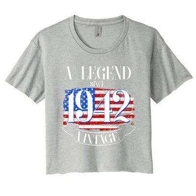 Cute Funny A Legend Since 1942 Vintage USA Flag 80th Birthday Women's Crop Top Tee