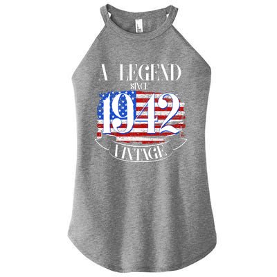 Cute Funny A Legend Since 1942 Vintage USA Flag 80th Birthday Women's Perfect Tri Rocker Tank