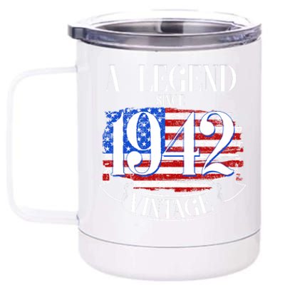 Cute Funny A Legend Since 1942 Vintage USA Flag 80th Birthday 12 oz Stainless Steel Tumbler Cup