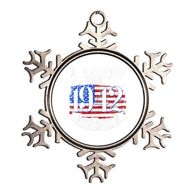 Cute Funny A Legend Since 1942 Vintage USA Flag 80th Birthday Metallic Star Ornament