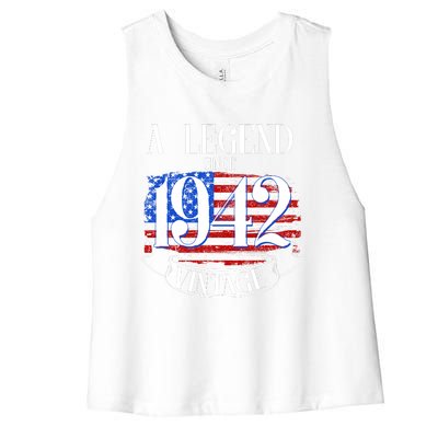 Cute Funny A Legend Since 1942 Vintage USA Flag 80th Birthday Women's Racerback Cropped Tank