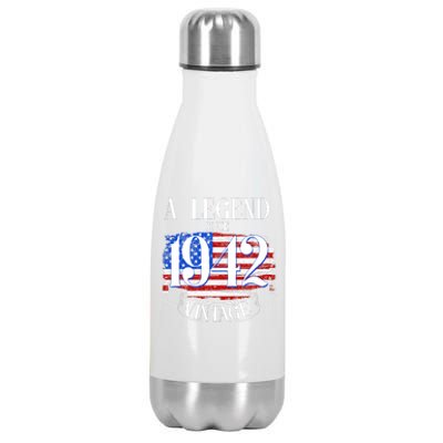 Cute Funny A Legend Since 1942 Vintage USA Flag 80th Birthday Stainless Steel Insulated Water Bottle