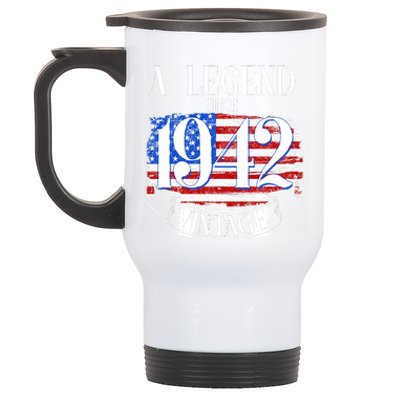 Cute Funny A Legend Since 1942 Vintage USA Flag 80th Birthday Stainless Steel Travel Mug