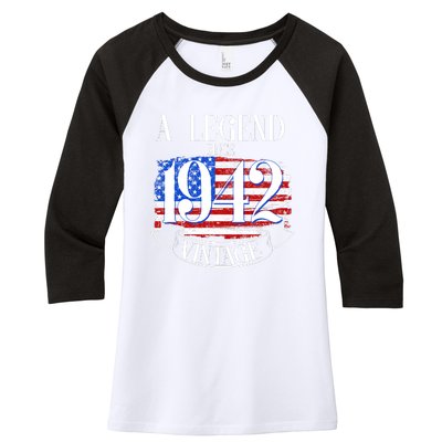 Cute Funny A Legend Since 1942 Vintage USA Flag 80th Birthday Women's Tri-Blend 3/4-Sleeve Raglan Shirt