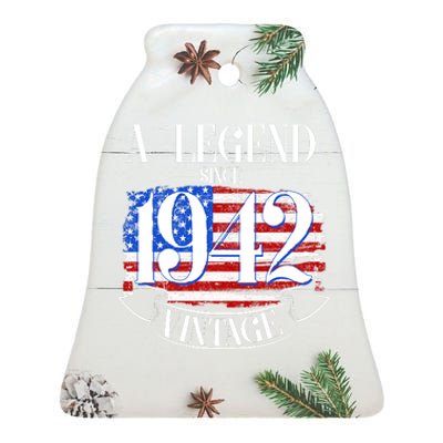 Cute Funny A Legend Since 1942 Vintage USA Flag 80th Birthday Ceramic Bell Ornament