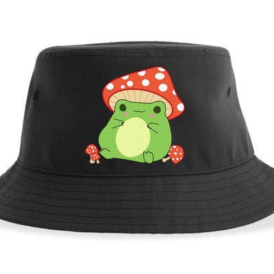 Cottagecore Frog Aesthetic Cute Frog With Mushroom Hat Sustainable Bucket Hat