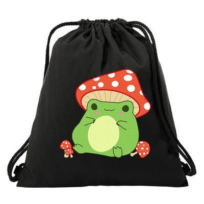 Cottagecore Frog Aesthetic Cute Frog With Mushroom Hat Drawstring Bag