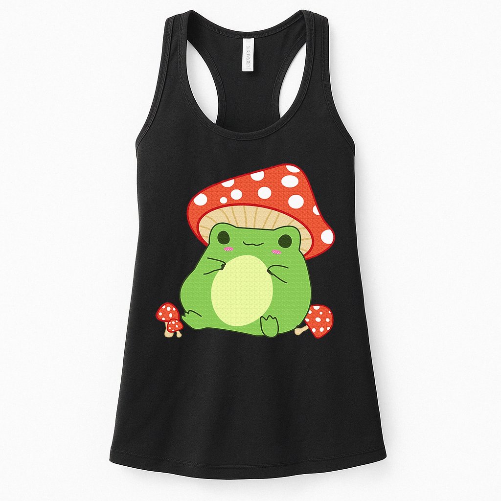 Cottagecore Frog Aesthetic Cute Frog With Mushroom Hat Womens Tank Top